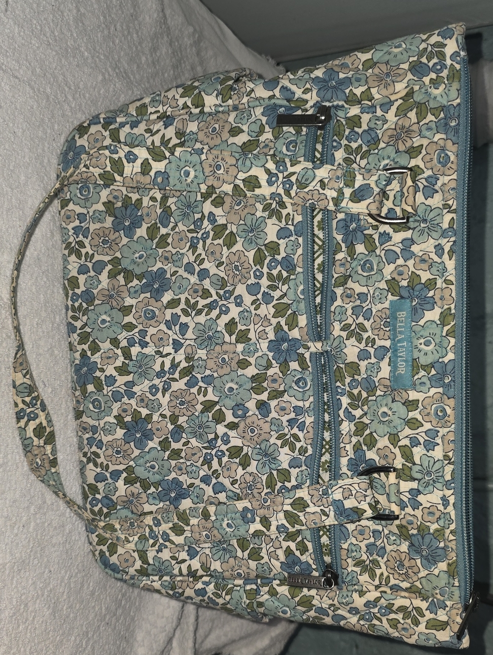 Bella Taylor Floral Patterned Tote in Blue and Cream
